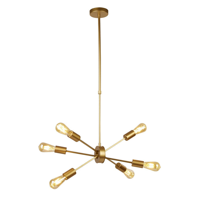 Lampadario Industrial-Nordico Alfa Acciaio Oro 6 Luci E27