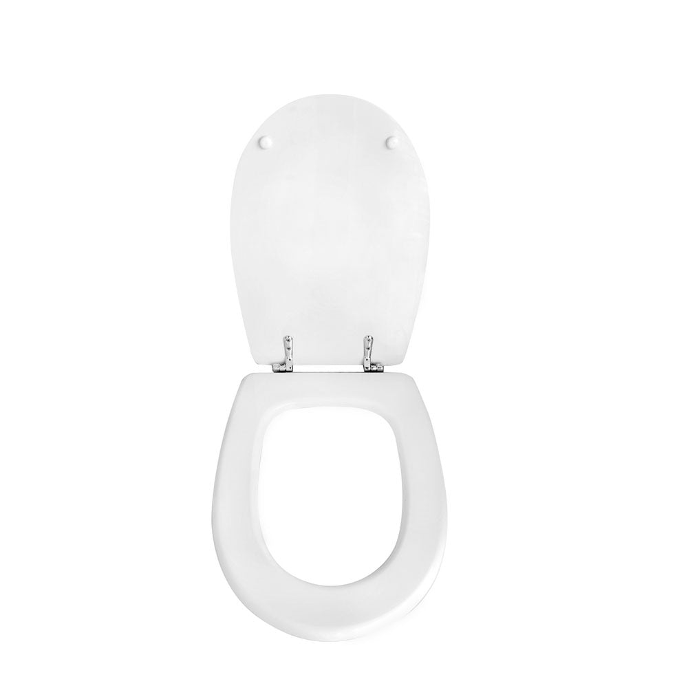 Sedile wc legno bianco per Delta vaso Futura larghezza 35,5 cm cerniere regolabili