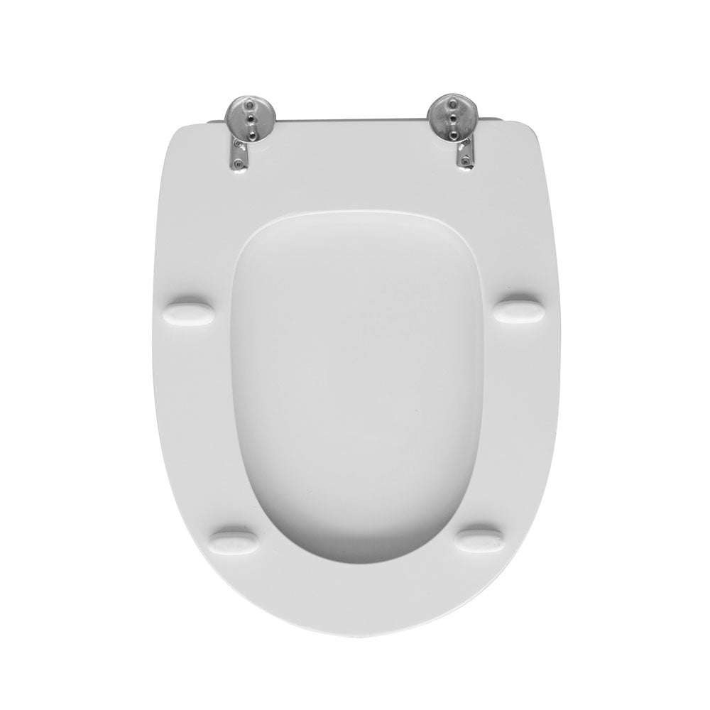 Sedile wc legno bianco per Delta vaso Futura larghezza 35,5 cm cerniere regolabili