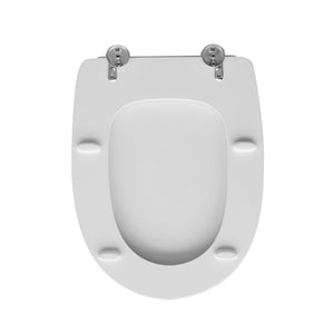 Sedile wc legno bianco per Delta vaso Futura larghezza 35,5 cm cerniere regolabili