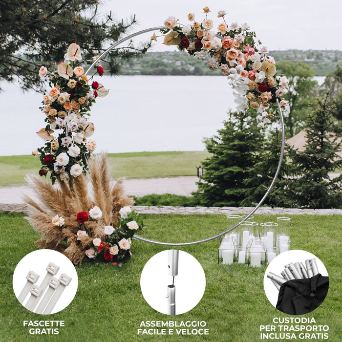 Kit Arco Palloncino Fiori Rotondo 200cm in Metallo Enorme Rimovibile Facile da Trasportare e Riutilizzabile Migliore Decorazione per Matrimoni Nozze Eventi Feste 2M & Fascette GRATIS - Argento