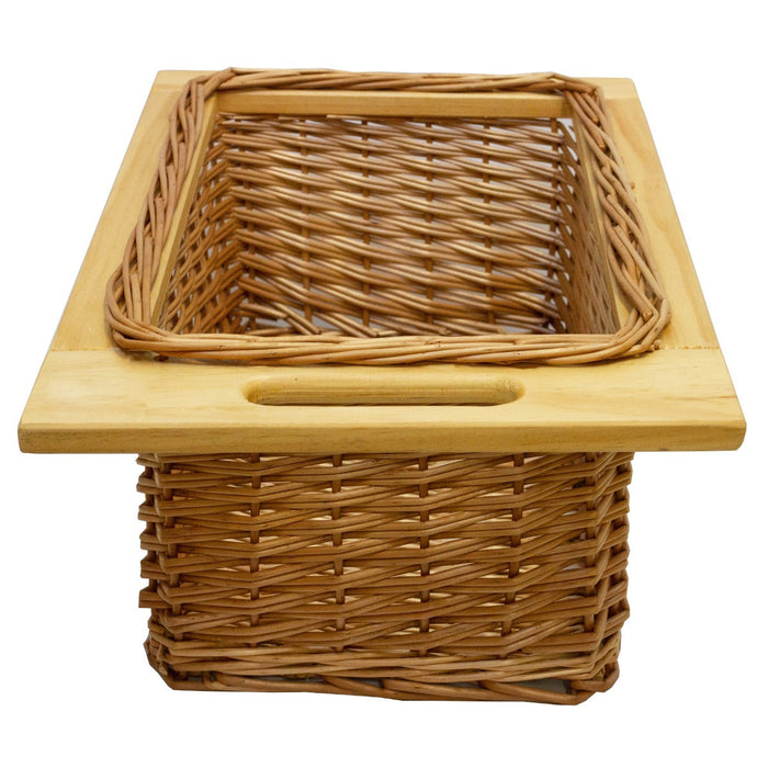 Cestelli Estraibili in Vimini per Cucina Cassetti Organizzazione Credenza Cesto in Vimini con Telaio e Binari in Legno di Faggio per Dispensa da 40cm Organizza Unità 40 cm con Viti GRATIS - 1 Cesto