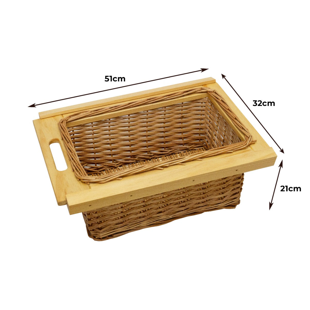 Cestelli Estraibili in Vimini per Cucina Cassetti Organizzazione Credenza Cesto in Vimini con Telaio e Binari in Legno di Faggio per Dispensa da 40cm Organizza Unità 40 cm con Viti GRATIS - 1 Cesto