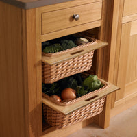 Cestelli Estraibili in Vimini per Cucina Credenza Cesto in Vimini con Telaio e Binari in Legno di Faggio per Dispensa da 40cm Organizza Unità 40 cm con Viti - 2 Cesti