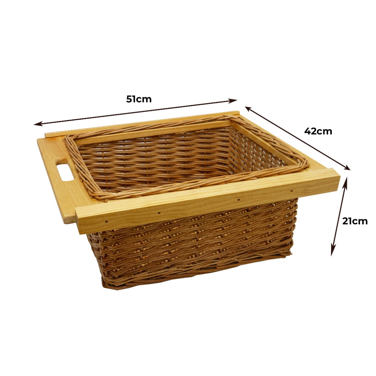 Cestelli Estraibili in Vimini per Cucina Cassetti Organizzazione Credenza Cesto in Vimini con Telaio e Binari in Legno di Faggio per Dispensa da 50cm Organizza Unità 50 cm con Viti GRATIS - 2 Cesti