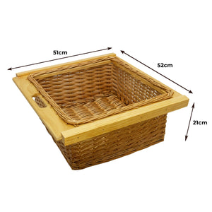 Cestelli Estraibili in Vimini per Cucina Cassetti Organizzazione Credenza Cesto in Vimini con Telaio e Binari in Legno di Faggio per Dispensa da 60cm Organizza Unità 60 cm con Viti GRATIS - 1 Cesto