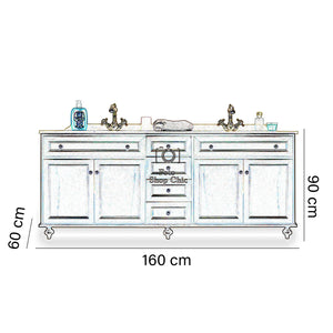 Composizione bagno top in marmo doppia vasca e 2 colonne - 160 cm