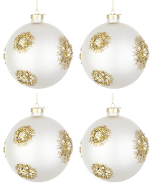 Palline di Natale in Vetro Bianco Oro Addobbi Decorazioni Albero Fairy Bizzotto Diametro: 100 mm