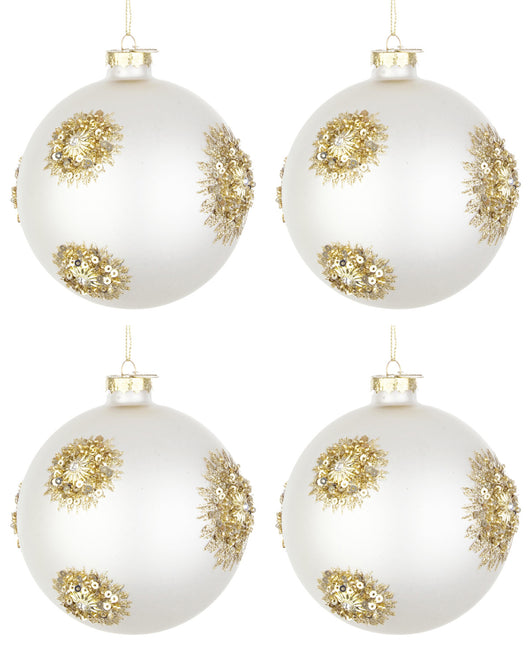 Palline di Natale in Vetro Bianco Oro Addobbi Decorazioni Albero Fairy Bizzotto Diametro: 100 mm