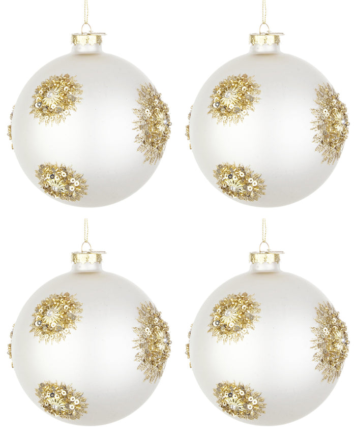 Palline di Natale in Vetro Bianco Oro Addobbi Decorazioni Albero Fairy Bizzotto Diametro: 100 mm