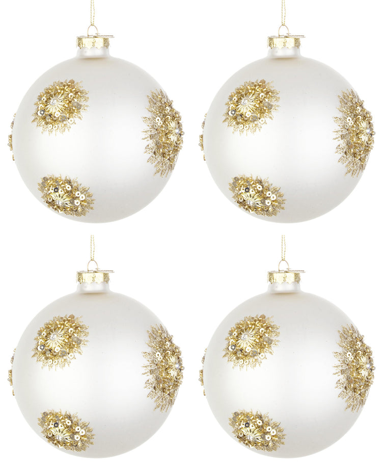 Palline di Natale in Vetro Bianco Oro Addobbi Decorazioni Albero Fairy Bizzotto Diametro: 100 mm