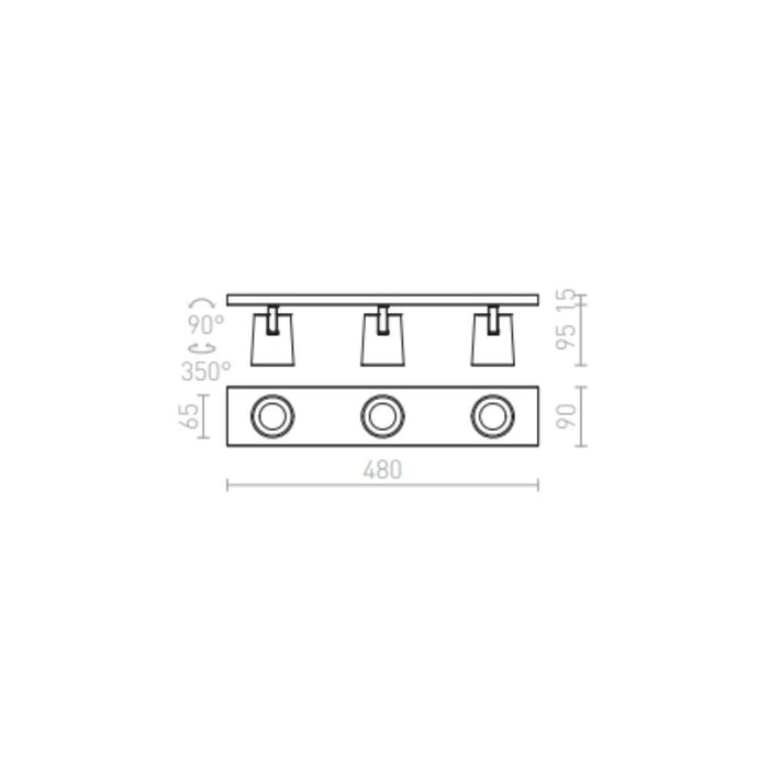 Faretto KENNY III plafoniera/applique bianco/nero  230V GU10 3x35W