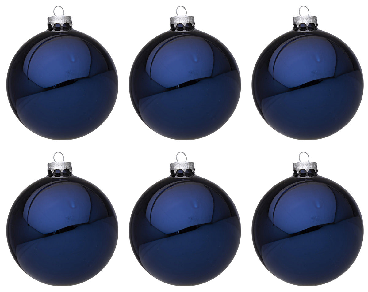 Palline di Natale in Vetro Blu Lucido Addobbi Decorazioni Natalizie Albero Diametro: 60 mm