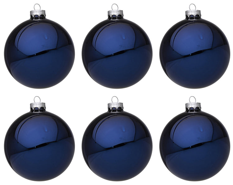 Palline di Natale in Vetro Blu Lucido Addobbi Decorazioni Natalizie Albero Diametro: 60 mm