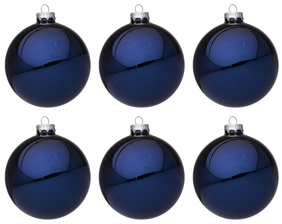 Palline di Natale in Vetro Blu Lucido Addobbi Decorazioni Natalizie Albero Diametro: 80 mm