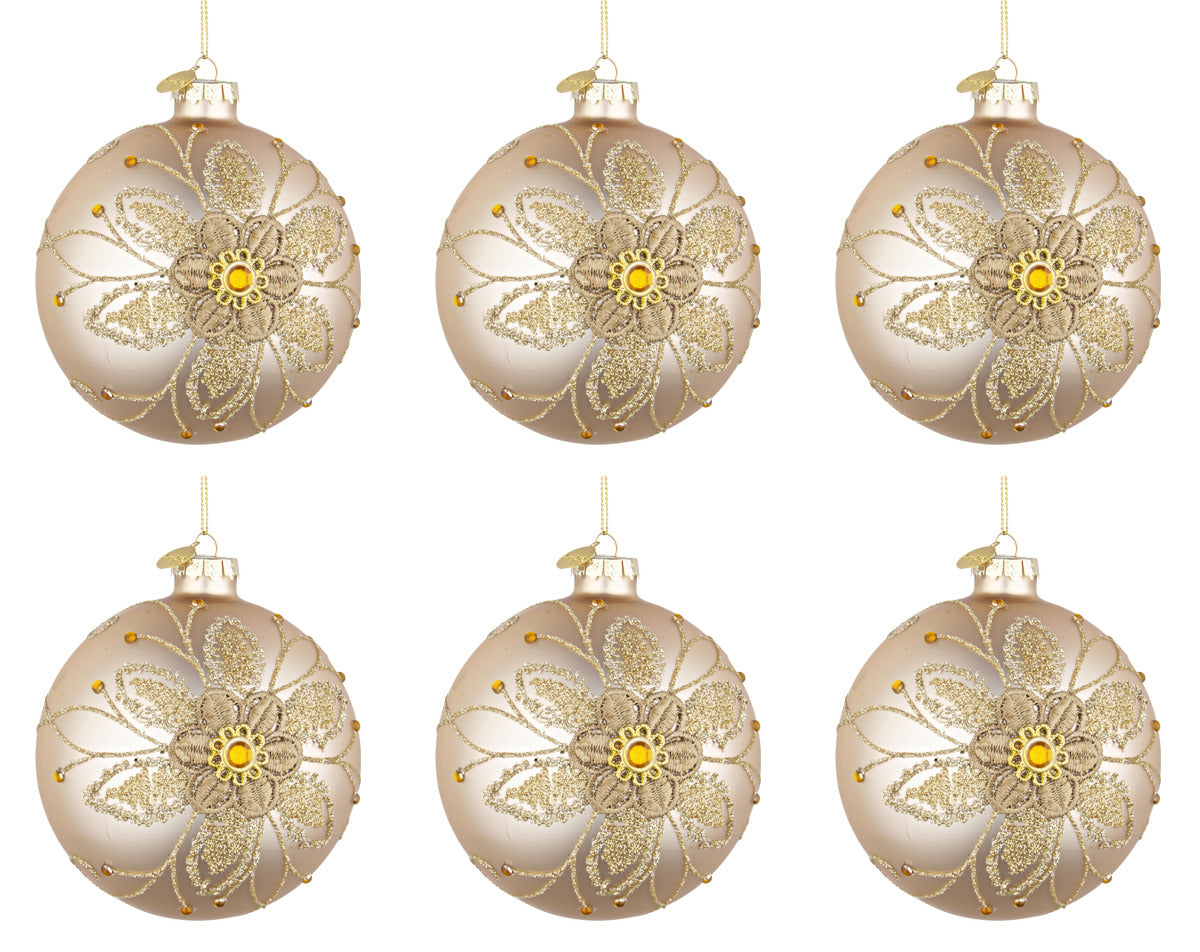 Palline di Natale in Vetro Champagne Oro a Fiori Addobbi Decorazioni Albero Diametro: 80 mm