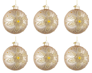 Palline di Natale in Vetro Champagne Oro a Fiori Addobbi Decorazioni Albero Diametro: 80 mm