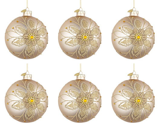 Palline di Natale in Vetro Champagne Oro a Fiori Addobbi Decorazioni Albero Diametro: 80 mm