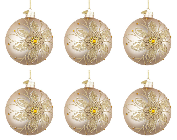 Palline di Natale in Vetro Champagne Oro a Fiori Addobbi Decorazioni Albero Diametro: 80 mm