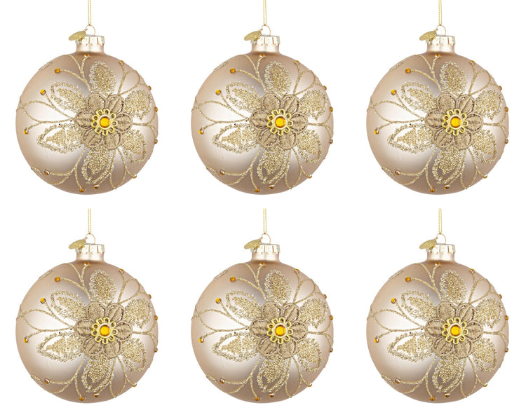 Palline di Natale in Vetro Champagne Oro a Fiori Addobbi Decorazioni Albero Diametro: 80 mm