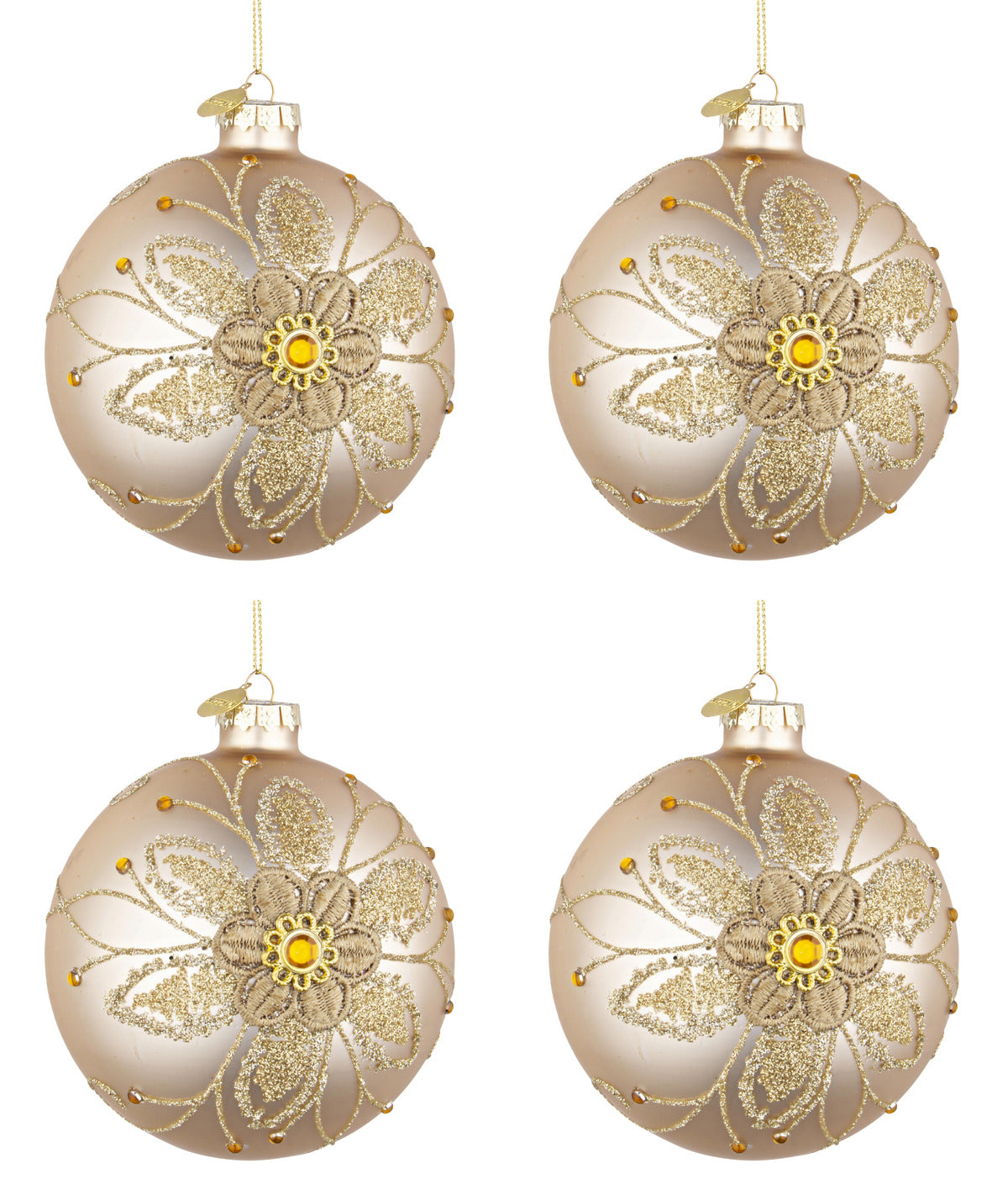 Palline di Natale in Vetro Champagne Oro a Fiori Addobbi Decorazioni Albero Diametro: 100 mm