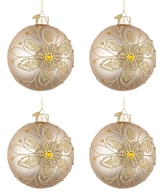 Palline di Natale in Vetro Champagne Oro a Fiori Addobbi Decorazioni Albero Diametro: 100 mm