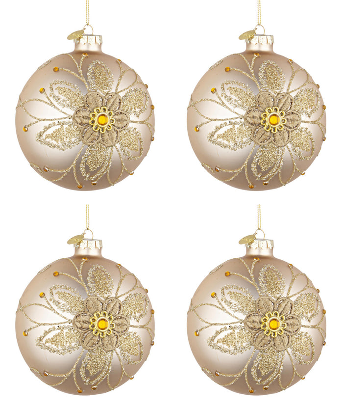 Palline di Natale in Vetro Champagne Oro a Fiori Addobbi Decorazioni Albero Diametro: 100 mm