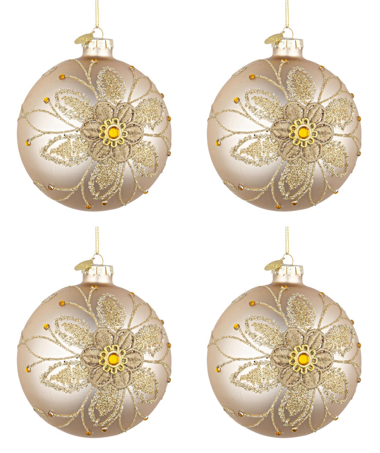 Palline di Natale in Vetro Champagne Oro a Fiori Addobbi Decorazioni Albero Diametro: 100 mm