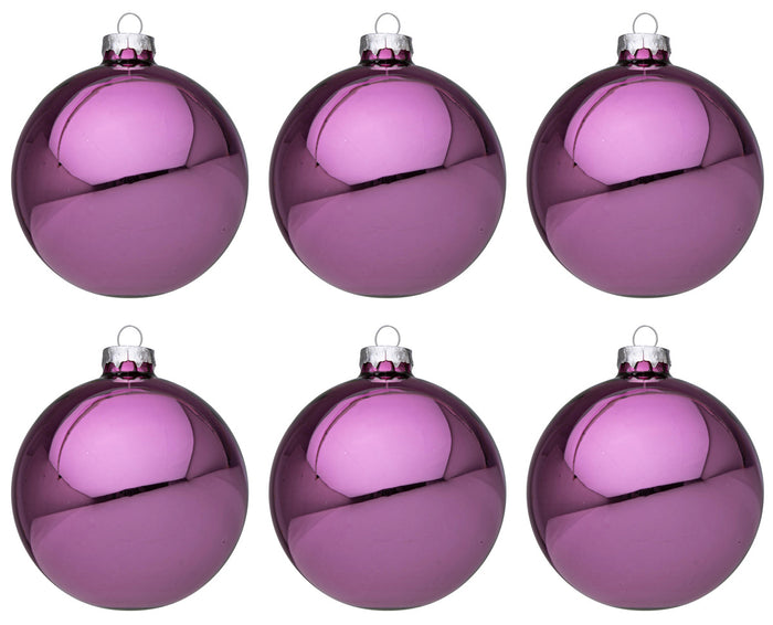 Palline di Natale in Vetro Rosa Scuro Lucido Addobbi Decorazioni Albero Diametro: 60 mm