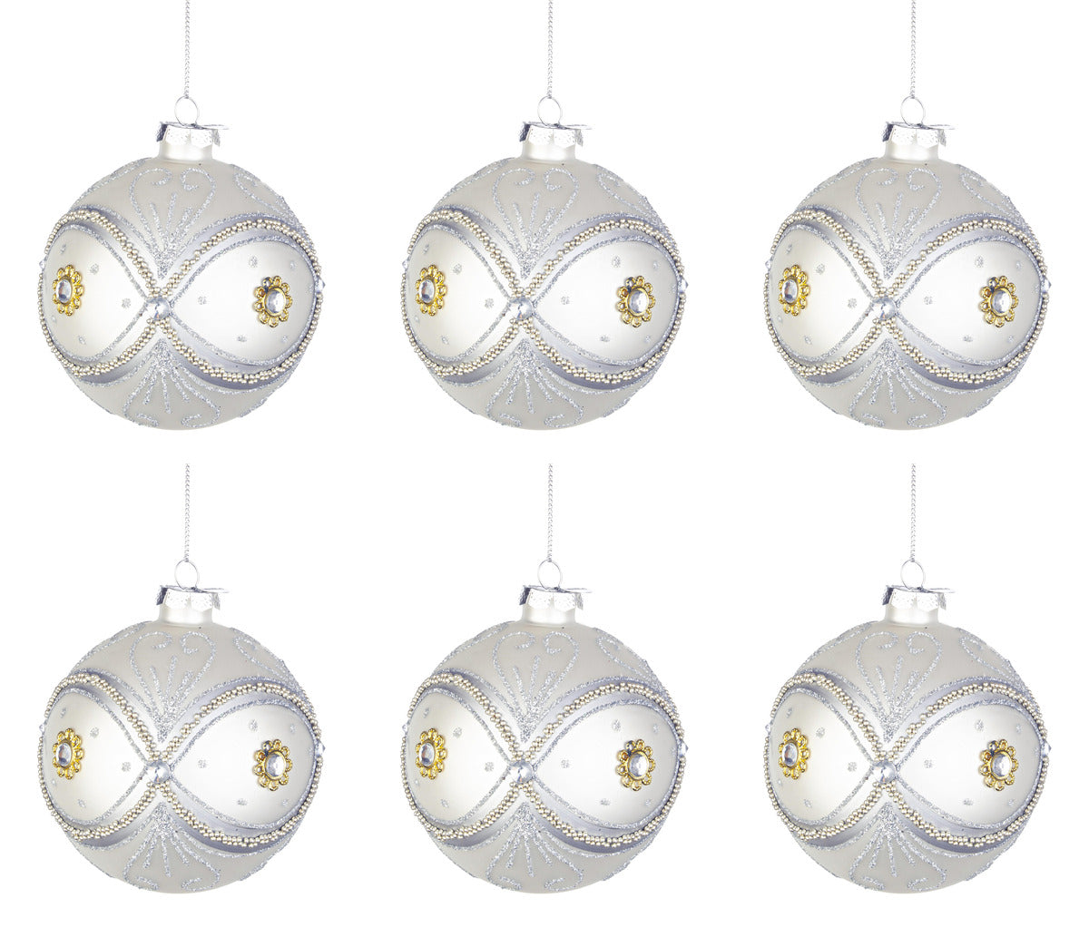 Palline di Natale in Vetro Argento Perline Eleganti Addobbi Albero Decorazioni Diametro: 80 mm