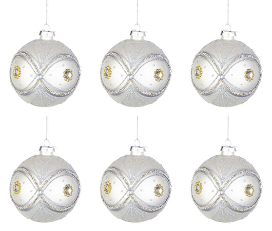 Palline di Natale in Vetro Argento Perline Eleganti Addobbi Albero Decorazioni Diametro: 80 mm