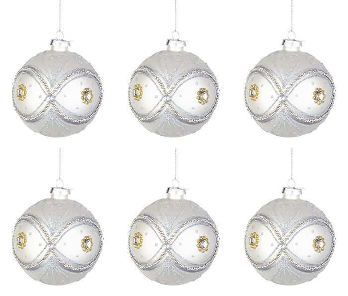 Palline di Natale in Vetro Argento Perline Eleganti Addobbi Albero Decorazioni Diametro: 80 mm