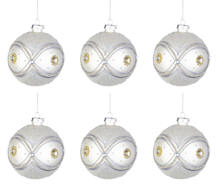 Palline di Natale in Vetro Argento Perline Eleganti Addobbi Albero Decorazioni Diametro: 80 mm