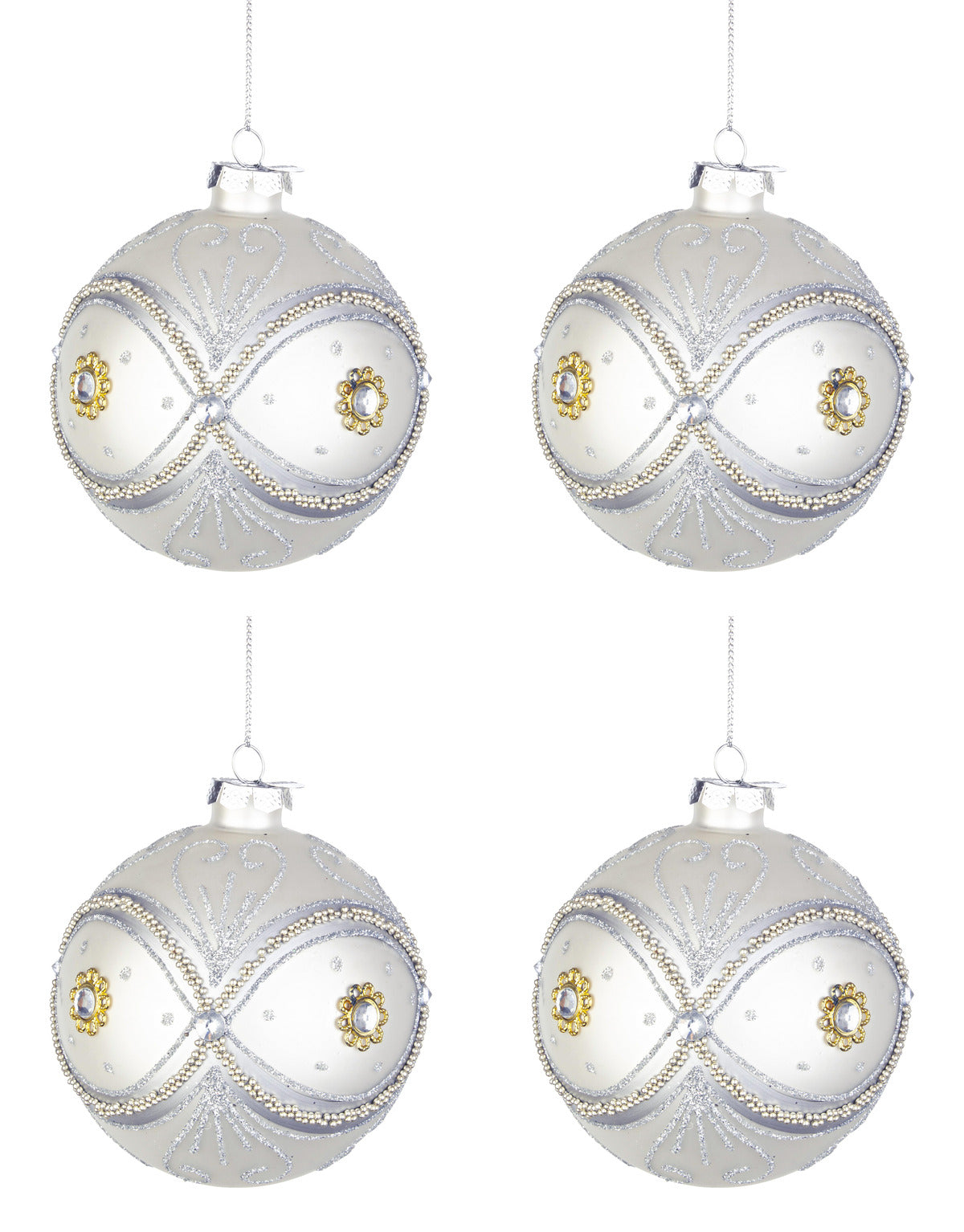 Palline di Natale in Vetro Argento Perline Eleganti Addobbi Albero Decorazioni Diametro: 100 mm