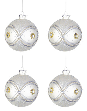 Palline di Natale in Vetro Argento Perline Eleganti Addobbi Albero Decorazioni Diametro: 100 mm