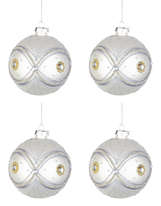 Palline di Natale in Vetro Argento Perline Eleganti Addobbi Albero Decorazioni Diametro: 100 mm