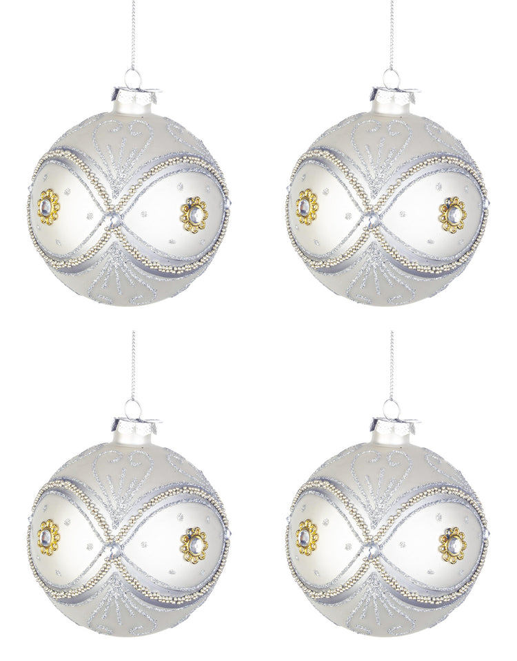 Palline di Natale in Vetro Argento Perline Eleganti Addobbi Albero Decorazioni Diametro: 100 mm