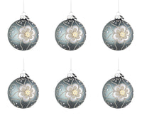 Palline di Natale in Vetro Blu Argento Fiore Eleganti Addobbi Albero Decorazioni Diametro: 80 mm