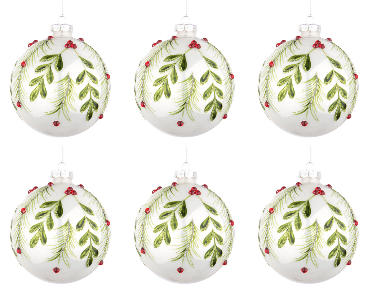 Palline di Natale in Vetro Bianche Verdi Eleganti Addobbi Albero Decorazioni Diametro: 80 mm