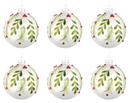 Palline di Natale in Vetro Bianche Verdi Eleganti Addobbi Albero Decorazioni Diametro: 80 mm