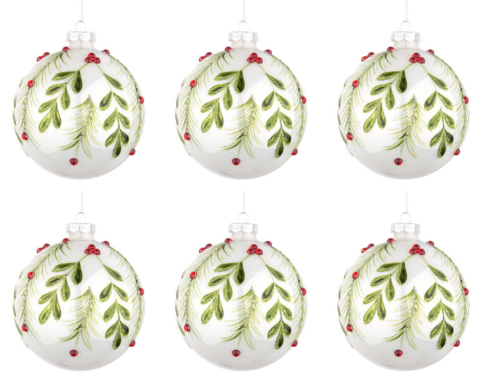 Palline di Natale in Vetro Bianche Verdi Eleganti Addobbi Albero Decorazioni Diametro: 80 mm