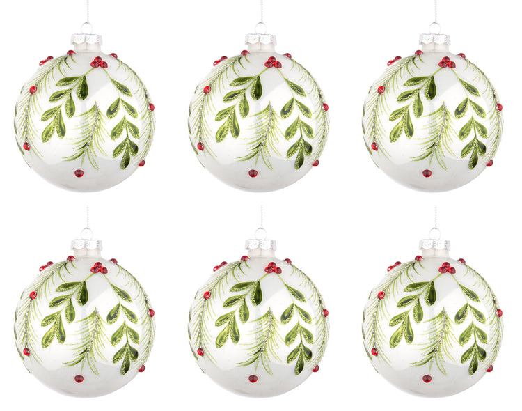 Palline di Natale in Vetro Bianche Verdi Eleganti Addobbi Albero Decorazioni Diametro: 80 mm