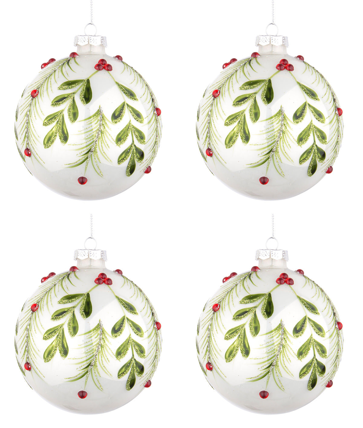 Palline di Natale in Vetro Bianche Verdi Eleganti Addobbi Albero Decorazioni Diametro: 100 mm