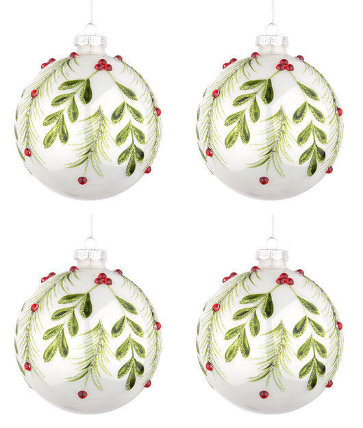 Palline di Natale in Vetro Bianche Verdi Eleganti Addobbi Albero Decorazioni Diametro: 100 mm