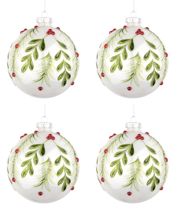 Palline di Natale in Vetro Bianche Verdi Eleganti Addobbi Albero Decorazioni Diametro: 100 mm