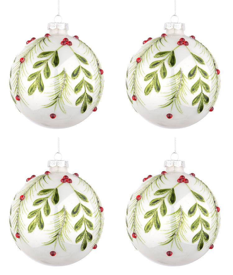 Palline di Natale in Vetro Bianche Verdi Eleganti Addobbi Albero Decorazioni Diametro: 100 mm