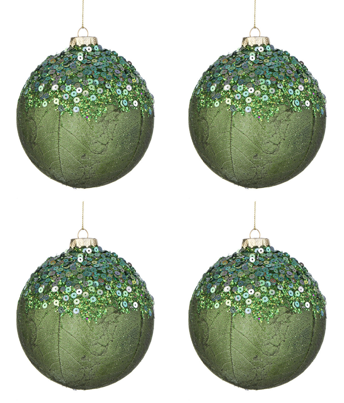 Palline di Natale in Vetro Verdi Paillettes Decorazioni Addobbi Albero Aileen Diametro: 100 mm