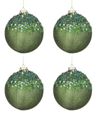 Palline di Natale in Vetro Verdi Paillettes Decorazioni Addobbi Albero Aileen Diametro: 100 mm