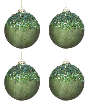 Palline di Natale in Vetro Verdi Paillettes Decorazioni Addobbi Albero Aileen Diametro: 100 mm