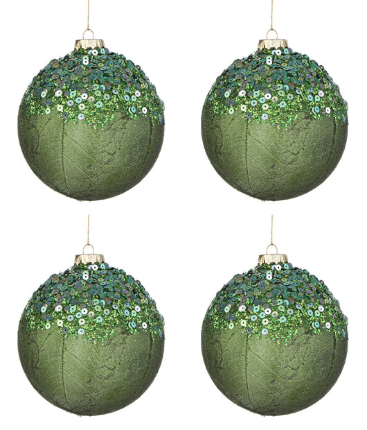 Palline di Natale in Vetro Verdi Paillettes Decorazioni Addobbi Albero Aileen Diametro: 100 mm